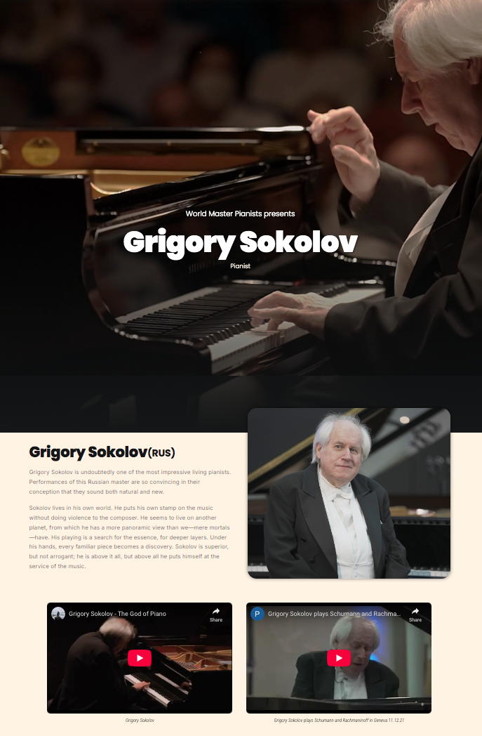 Page Internet. The ultimate mastery of Grigory Sokolov, door de World Master Pianists & DeSingel, Antwerpen. 2024-06-06